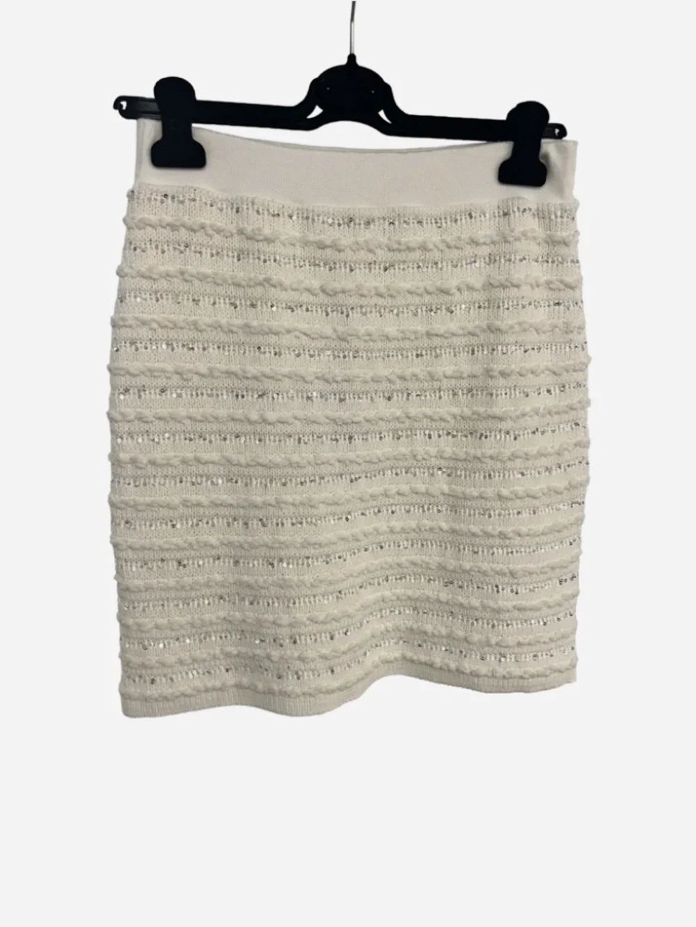 Maria Pavan "Chelsea" Knit Mini Skirt Off White Sequins Size Small NWT - Picture 2 of 5
